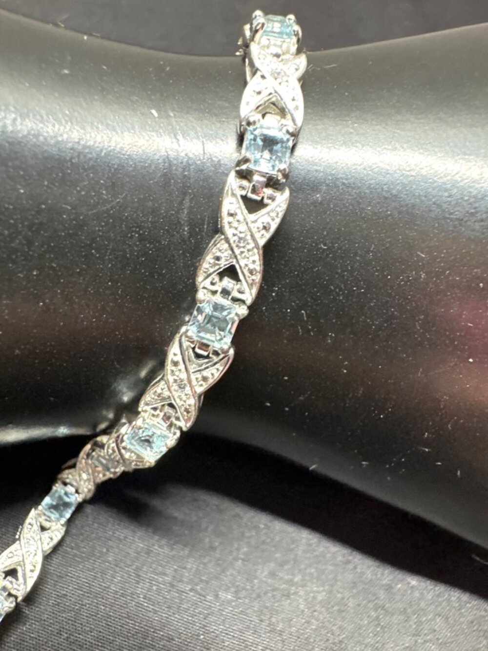 Sterling Silver Blue Topaz & CZ Infinity Link Tennis Bracelet 7.25 Inches Elegan